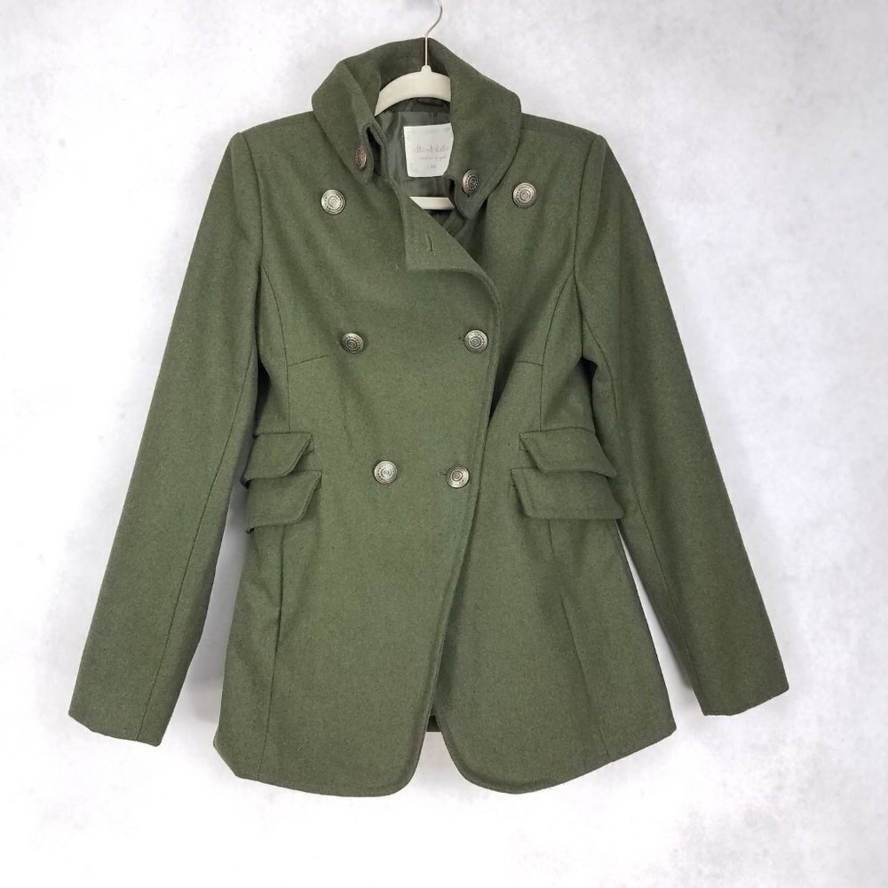 Altard State Coat Double Breasted Peacoat Military Green M Medium Wool